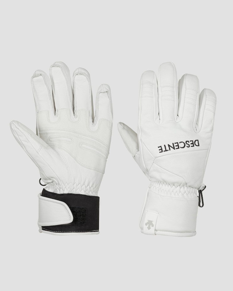 Men's ski gloves Descente 5 Finger Leather Glove white, Color/Pattern: Biały