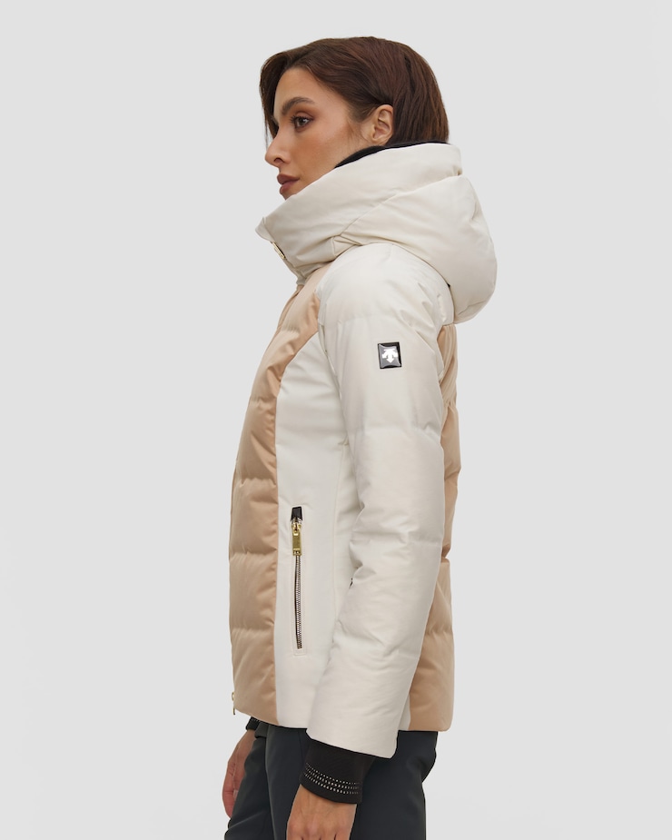 Descente Hybrid Down Jacket Damen-Skijacke in Weiß und Gold