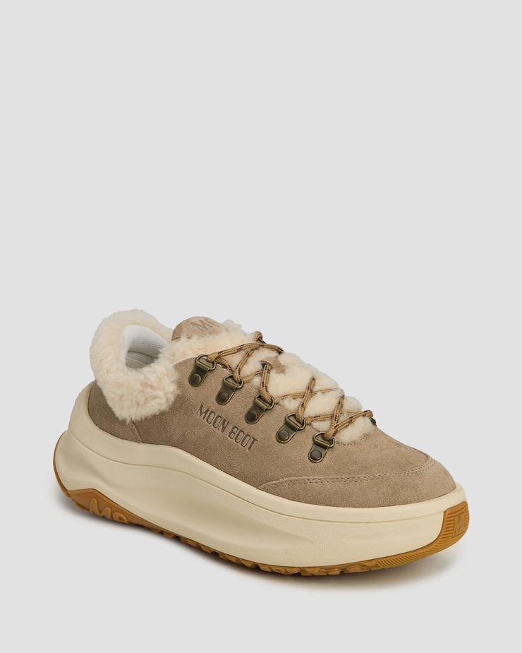 Béžové semišové tenisky s kožušinou Moon Boot Moon247 City Shearling, Farba-Vzor: Beżowy