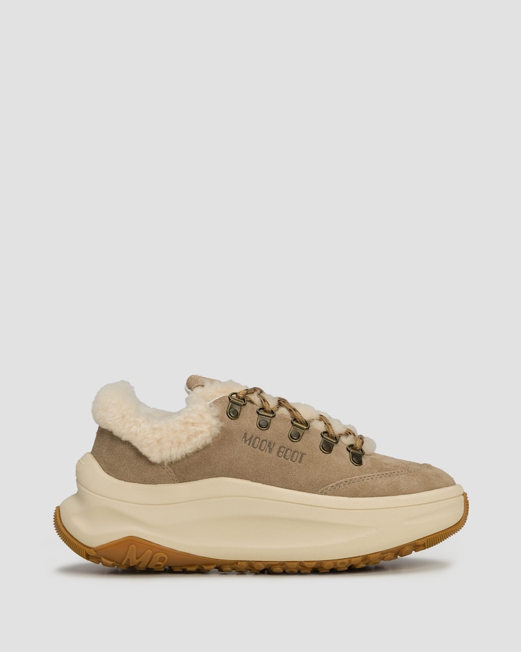 Adidași din piele de căprioară bej cu blană Moon Boot Moon247 City Shearling