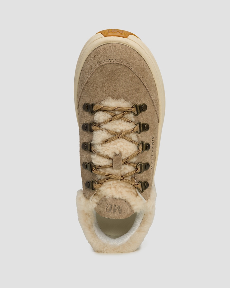 Adidași din piele de căprioară bej cu blană Moon Boot Moon247 City Shearling