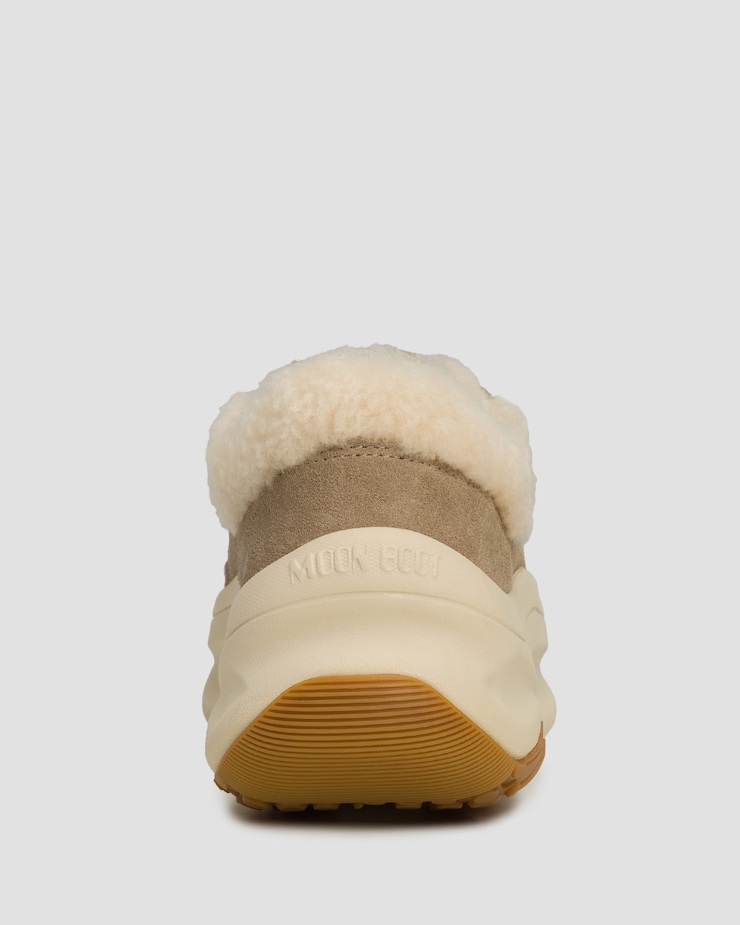 Adidași din piele de căprioară bej cu blană Moon Boot Moon247 City Shearling