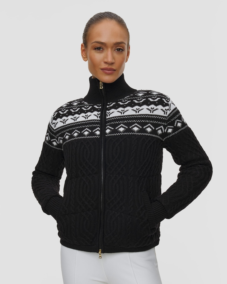 Sweter rozpinany z wełną damski BOGNER Carolyn, Kolor/Wzór: Czarny