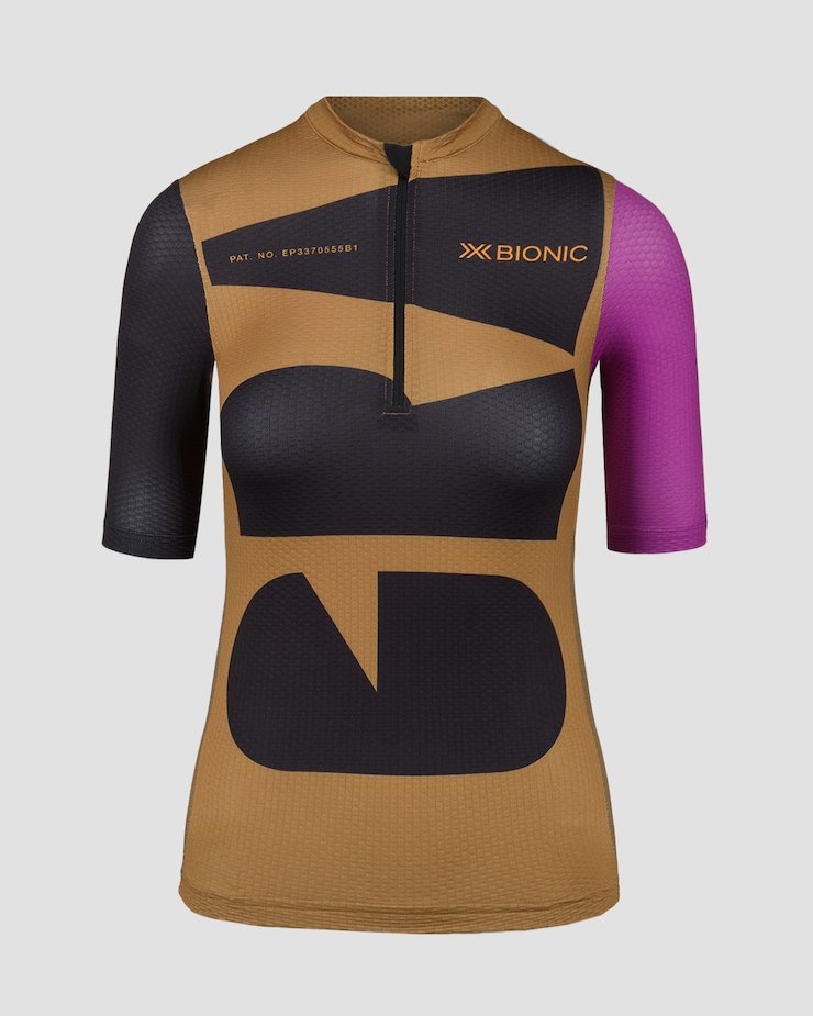X-Bionic Corefusion Gravel Jersey Damen-T-Shirt in Beige und Schwarz