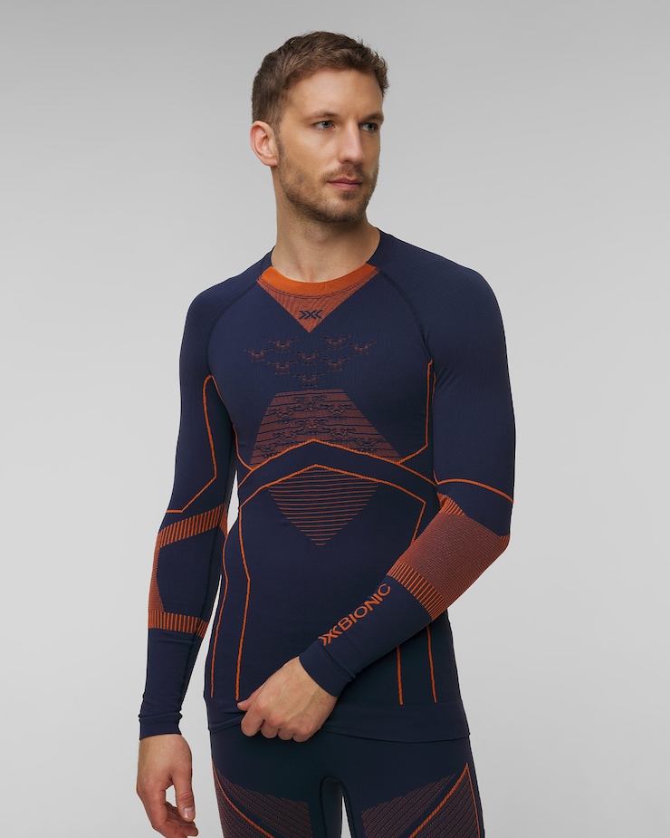 Longsleeve thermoactif pour hommes X-Bionic Energy Accumulator Light Shirt LS, Couleur: Pomarańczowy,Granatowy