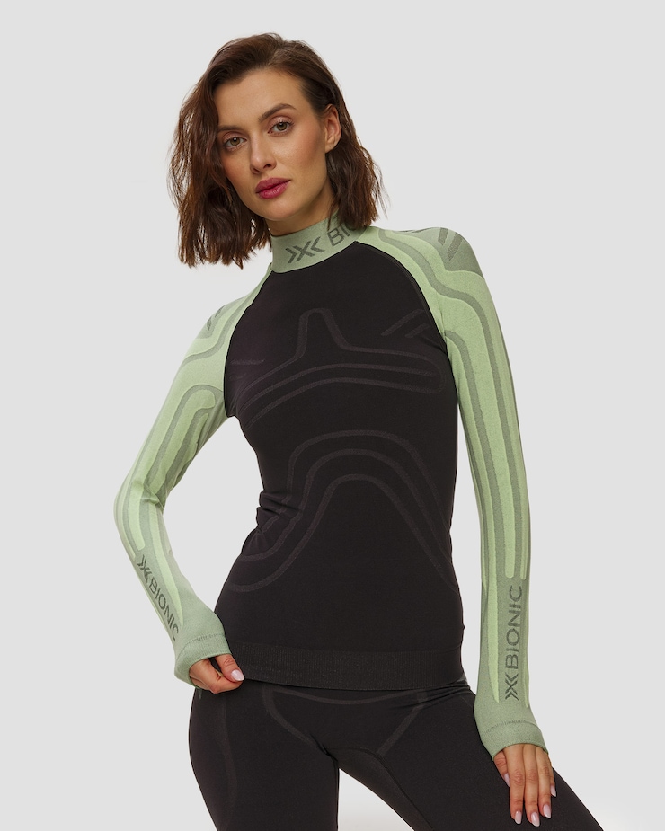 X-Bionic Heatloop Shirt LS Thermoaktives Langarmshirt für Damen in Schwarzund Grün, Farbe/Muster: Zielony,Czarny