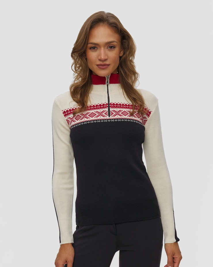 Pull en laine pour femmes Dale of Norway Dystingen, Couleur: Biały,Print,Czarny