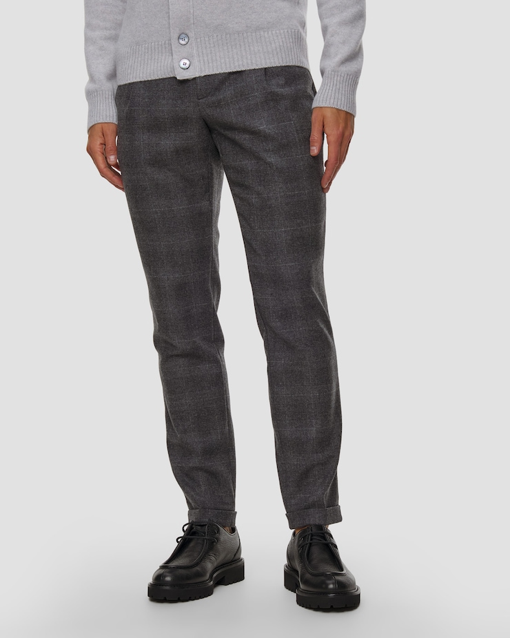 Alberto Barista -Bv - Wool Glencheck Herrenhose aus Wolle