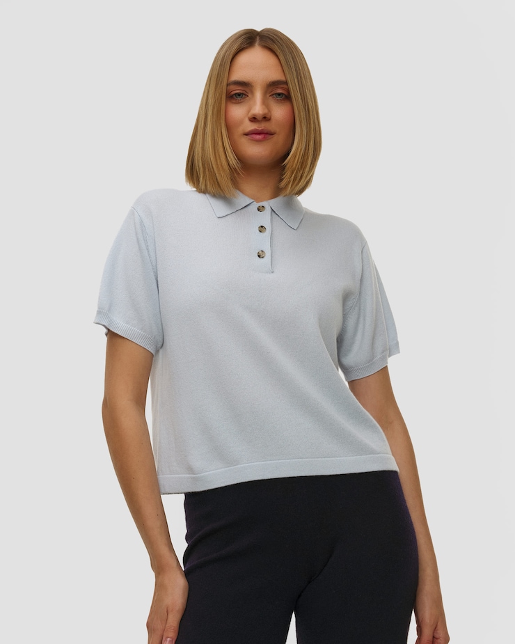 Pull à manches courtes en cachemire bleu pour femmes Allude, Couleur: Niebieski