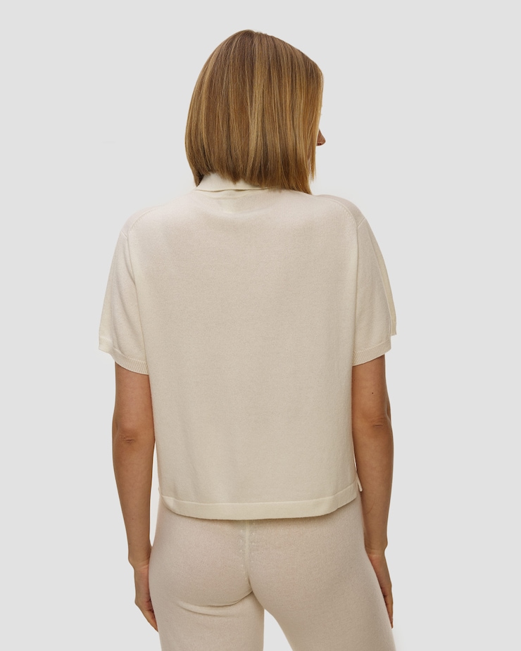 Pull à manches courtes en cachemire blanc pour femmes Allude