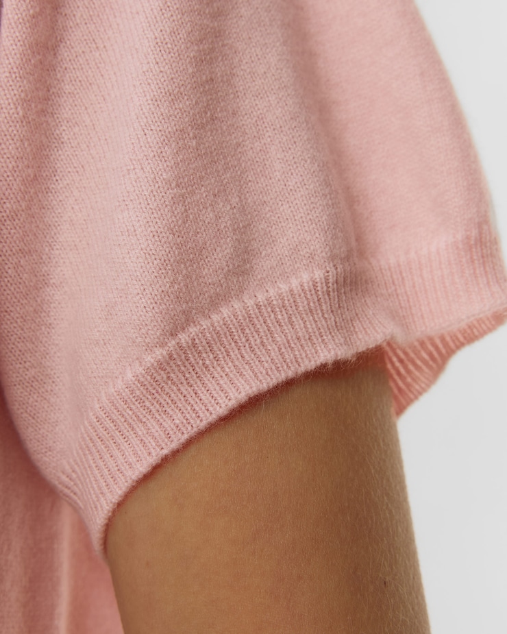 Pull à manches courtes en cachemire rose pour femmes Allude
