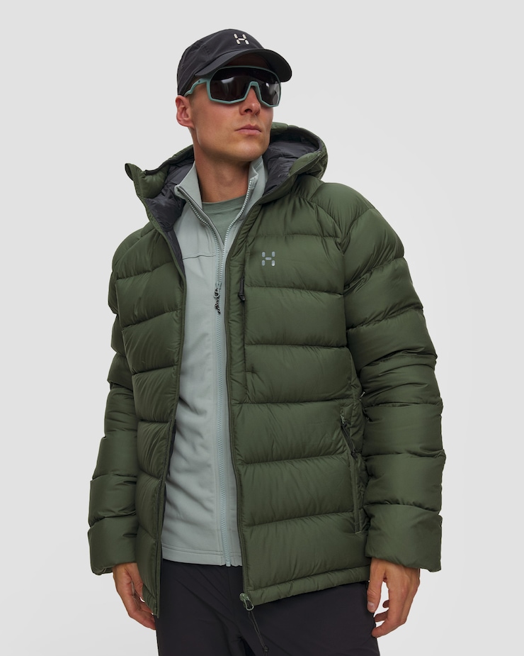 Pánská péřová bunda Haglofs Rosson Down Hood v černé barvě, Barva/Vzor: Zielony