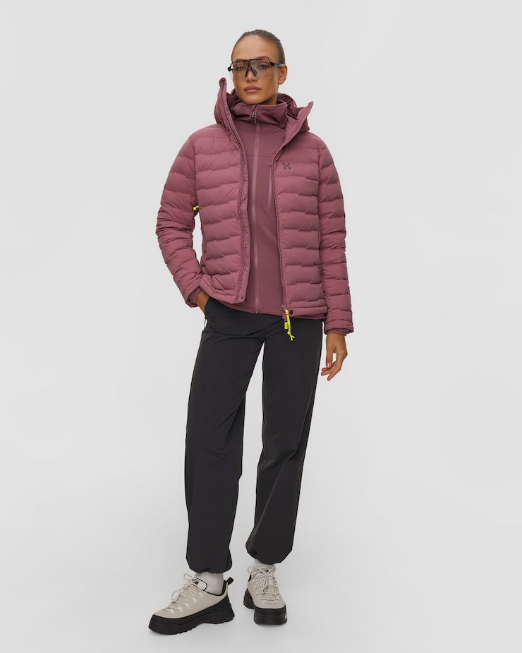Veste en duvet pour femmes Haglofs Spitz Down Hood bordeaux