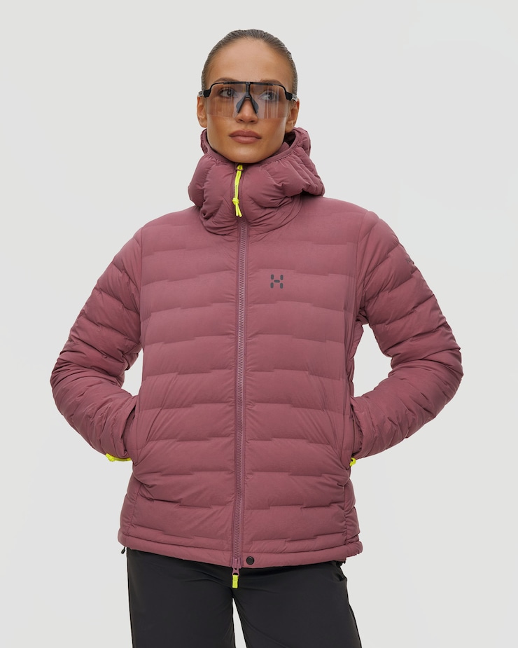 Veste en duvet pour femmes Haglofs Spitz Down Hood bordeaux