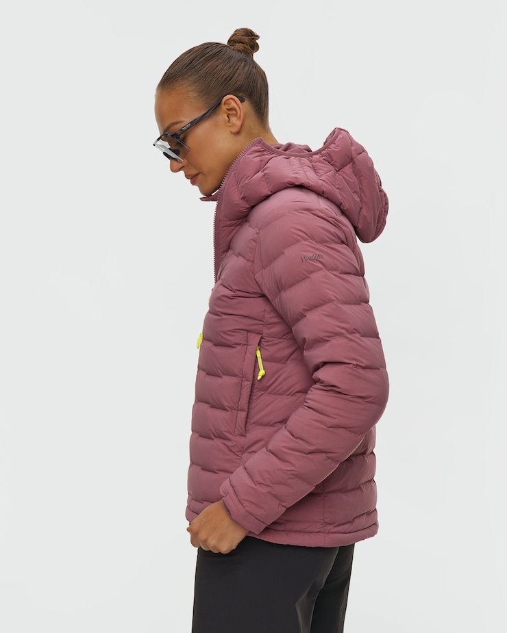 Veste en duvet pour femmes Haglofs Spitz Down Hood bordeaux