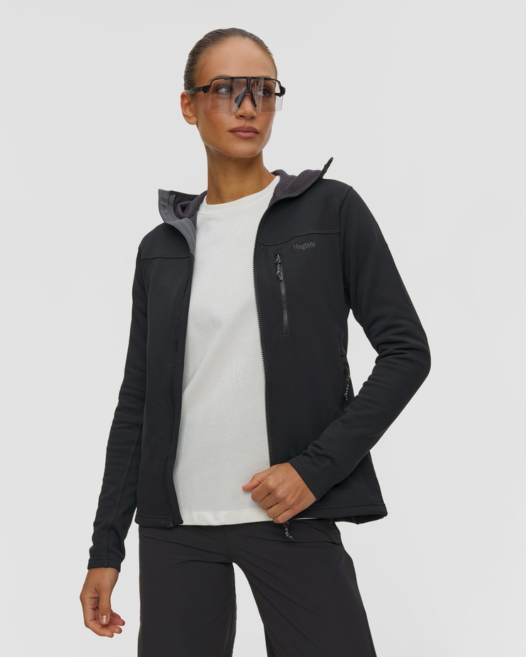 Bluza midlayer damska Haglofs Rosson Mid Hood czarna, Kolor/Wzór: Czarny