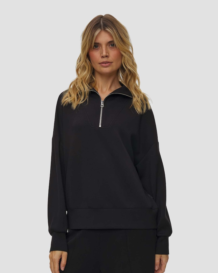 Sweat-shirt noir pour femmes Varley Hawley Half Zip Sweat, Couleur: Czarny