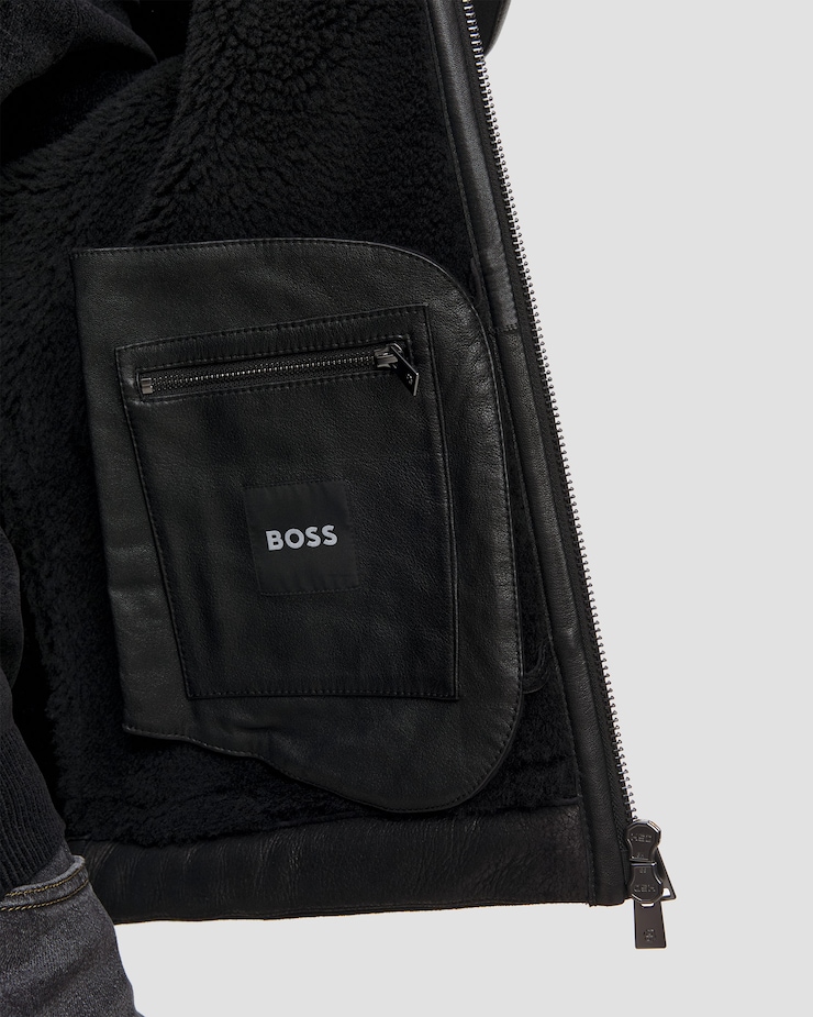 Czarna kurtka skórzana męska Hugo Boss