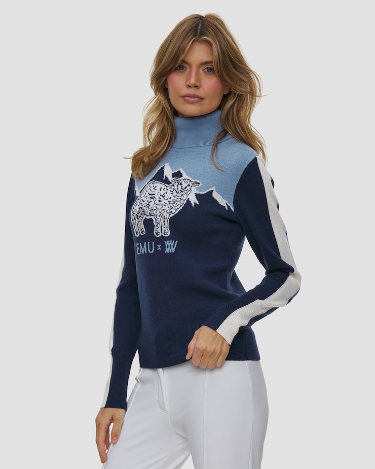 Wełniany golf damski We Norwegians Emu X Wn Ski Sweater Women, Kolor/Wzór: Granatowy