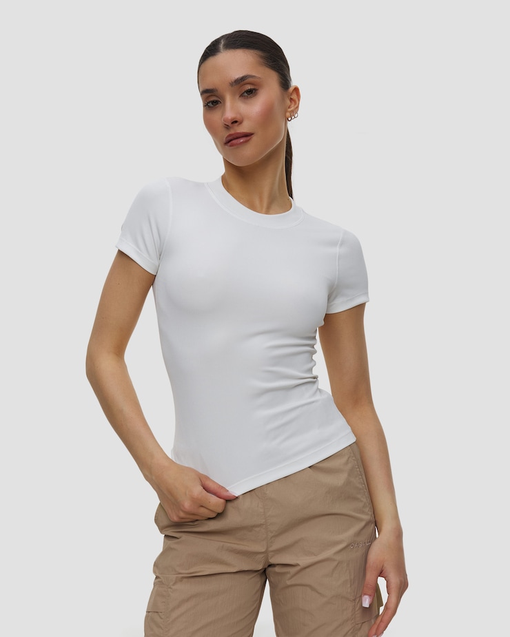 Casall Defined Rib Tee Damen-Sportshirt in Weiß, Farbe/Muster: Biały