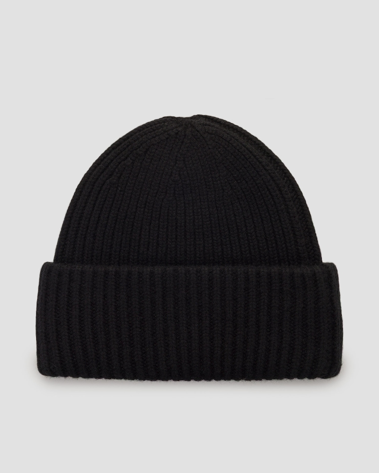 Bonnet en cachemire pour femmes Soft Goat Ribbed Beanie, Couleur: Czarny